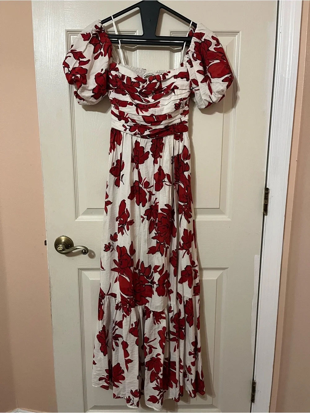 Abercrombie & Fitch White Maxi Dress with Red Floral Print